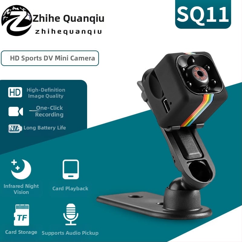 HD megfigyelő kamera, kézi kivitel, SQ11 modell, TF-kártya tárhely, rögzíti a videót és a fényképeket, LCD-kijelző nélkül, akkumulátor üzemideje 1–3 óra