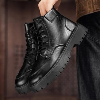 Martin csizmák férfiaknak - Casual középmagas szárú, kerek orr, PU felsőrész, középmagas sarok 3-5 cm