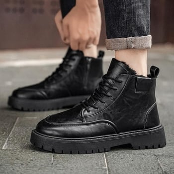 Martin csizmák férfiaknak - Casual középmagas szárú, kerek orr, PU felsőrész, középmagas sarok 3-5 cm