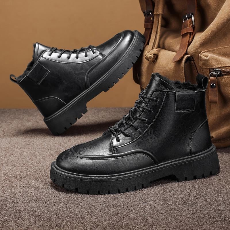 Martin csizmák férfiaknak - Casual középmagas szárú, kerek orr, PU felsőrész, középmagas sarok 3-5 cm