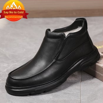 Férfi Martin csizmák valódi marhabőrből, integrált báránybőr béléssel, gumírozott talppal, téli, csúszásmentes és meleg