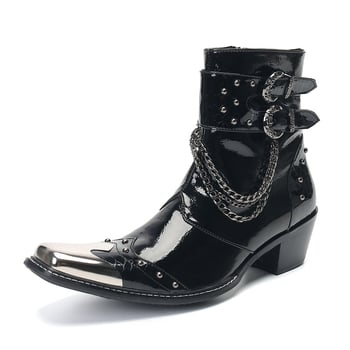 Férfi Martin csizma oldalsó cipzárral, valódi bőr, hegyes orr, gumitalp, középmagas sarok 3-5 cm