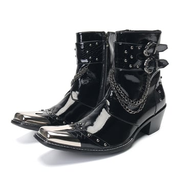 Férfi Martin csizma oldalsó cipzárral, valódi bőr, hegyes orr, gumitalp, középmagas sarok 3-5 cm