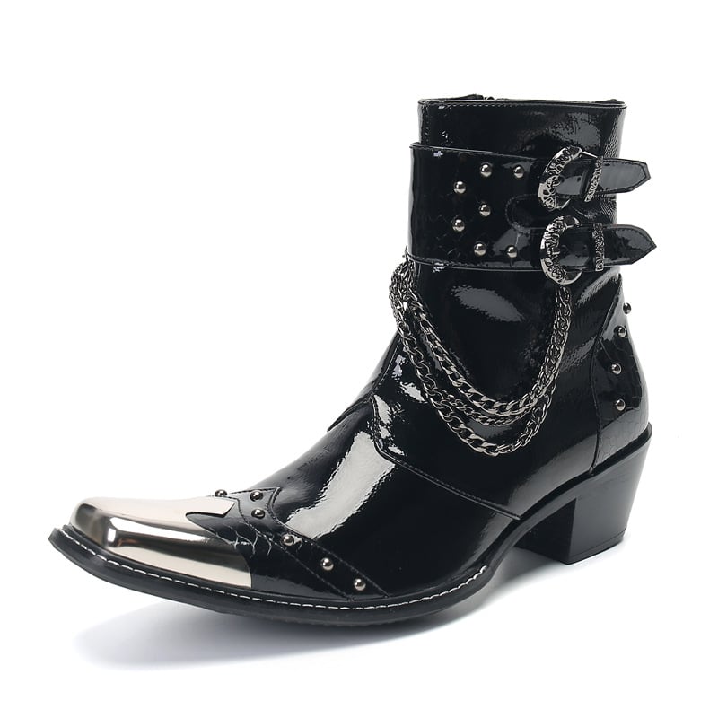 Férfi Martin csizma oldalsó cipzárral, valódi bőr, hegyes orr, gumitalp, középmagas sarok 3-5 cm