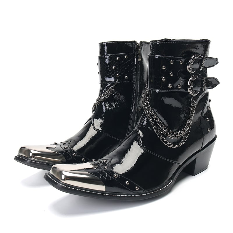 Férfi Martin csizma oldalsó cipzárral, valódi bőr, hegyes orr, gumitalp, középmagas sarok 3-5 cm