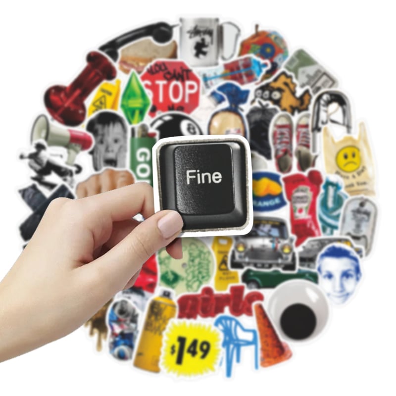 52 darabos retro mindennapi elemek matricás készlet telefon- és notesztokhoz, vízálló PVC anyagú matricák