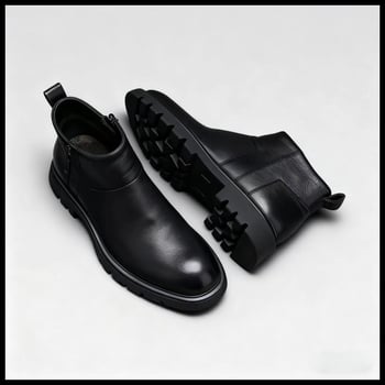 Férfi Chelsea bakancs első réteg borjúbőrből, középmagas szár, oldalsó cipzár, gumihab talp, közepes magasságú sarok (3-5 cm)