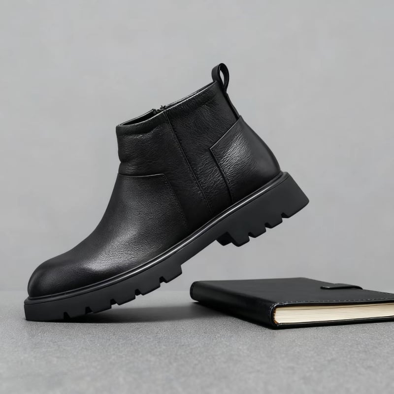 Férfi Chelsea bakancs első réteg borjúbőrből, középmagas szár, oldalsó cipzár, gumihab talp, közepes magasságú sarok (3-5 cm)