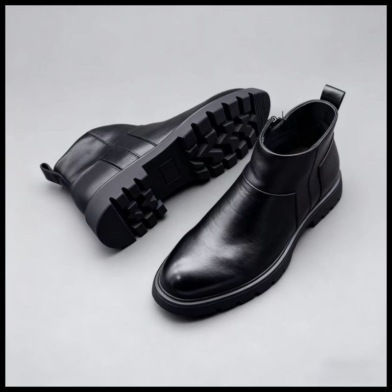 Férfi Chelsea bakancs első réteg borjúbőrből, középmagas szár, oldalsó cipzár, gumihab talp, közepes magasságú sarok (3-5 cm)