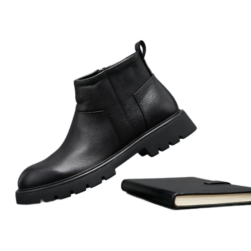Férfi Chelsea bakancs első réteg borjúbőrből, középmagas szár, oldalsó cipzár, gumihab talp, közepes magasságú sarok (3-5 cm)