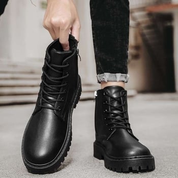 Férfiak magas bokacipője PU felsőrésszel, vízálló, csúszásmentes, gumitalp