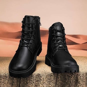 Férfiak magas bokacipője PU felsőrésszel, vízálló, csúszásmentes, gumitalp