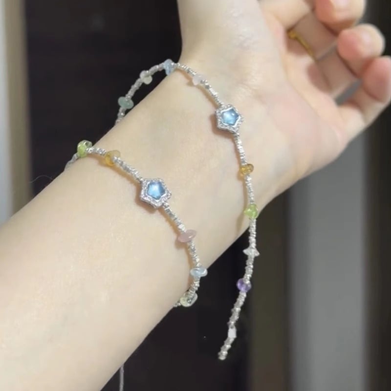 Uniszex csillag alakú karkötő, macskaszem kő, kevert anyagok, elektroplakolás, koreai stílus