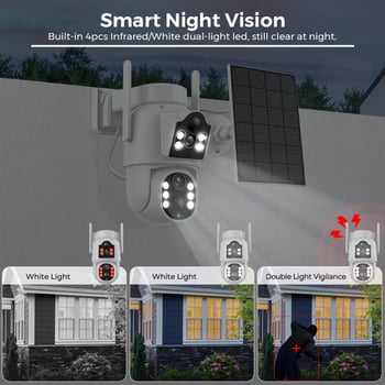 Icsee Napelemes, Vezeték Nélküli IP Kamera, 360° Pan-Tilt és HD Éjszakai Látás, Háttérfény-kompenzációval