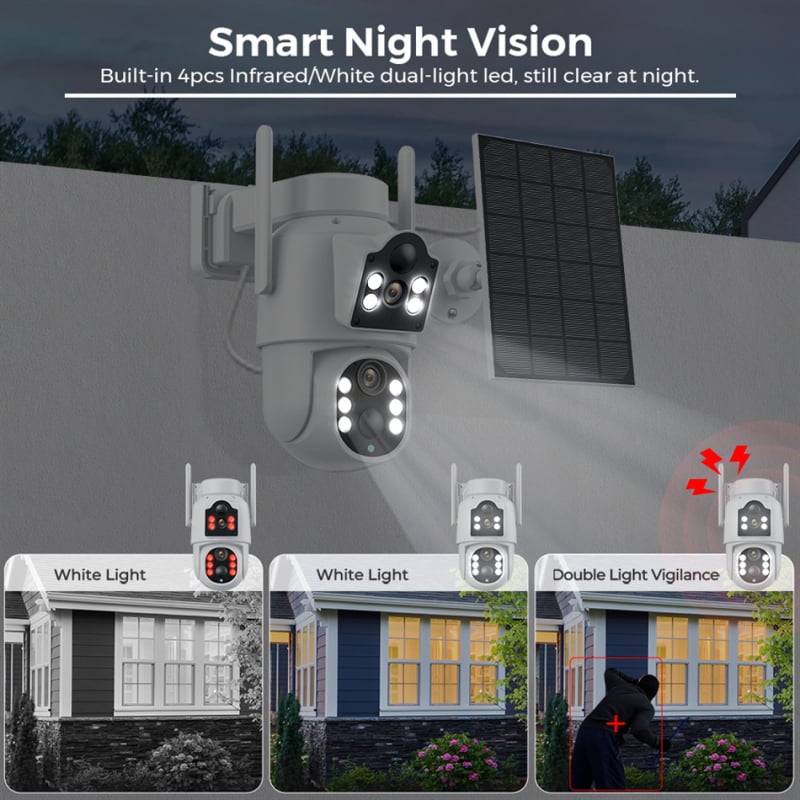 Icsee Napelemes, Vezeték Nélküli IP Kamera, 360° Pan-Tilt és HD Éjszakai Látás, Háttérfény-kompenzációval