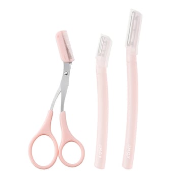 Szemöldökápolási készlet: rozsdamentes acél szemöldök-kés és sminkolló, Bodybuilding Research márka, licencelt magáncímke