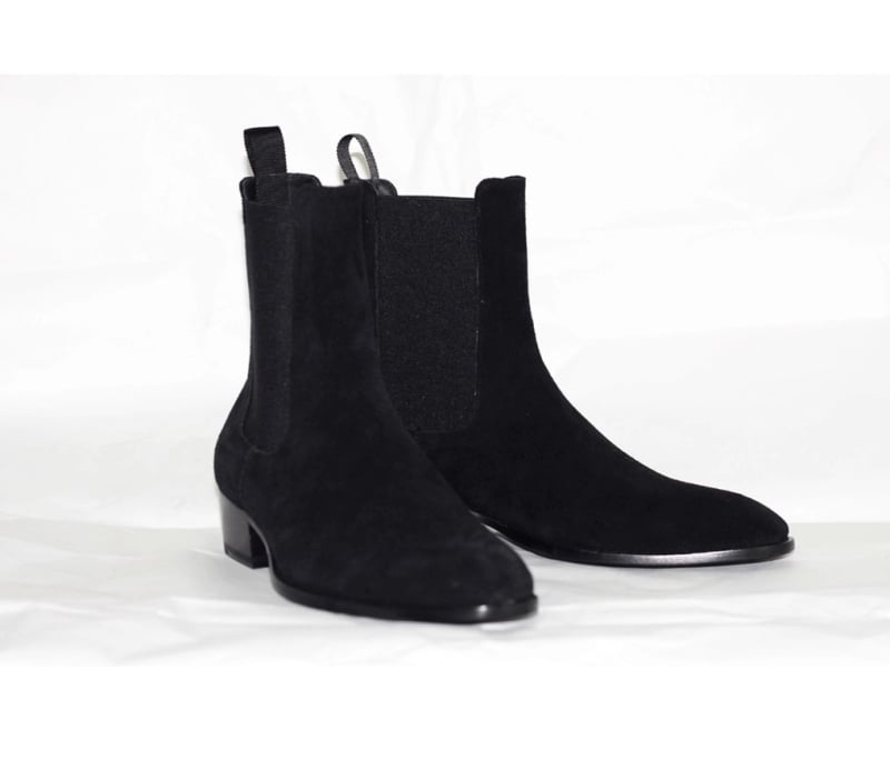 Férfi Chelsea csizmák, hegyes orrú, felső rész Ox Velvet, gumírozott talp, 3–5 cm sarok, elasztikus pánt, belső bélés valódi bőr, Tavasz