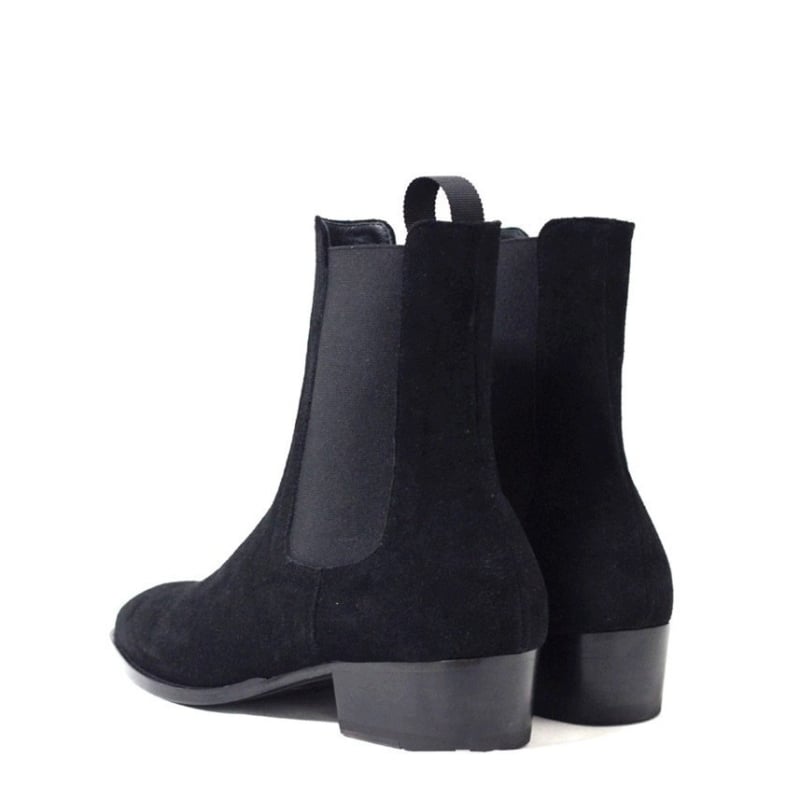 Férfi Chelsea csizmák, hegyes orrú, felső rész Ox Velvet, gumírozott talp, 3–5 cm sarok, elasztikus pánt, belső bélés valódi bőr, Tavasz