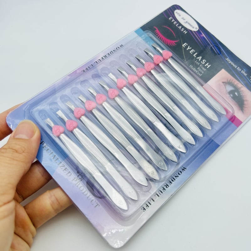 12 darabos rozsdamentes acélból készült szemöldökclip-készlet, sík végű