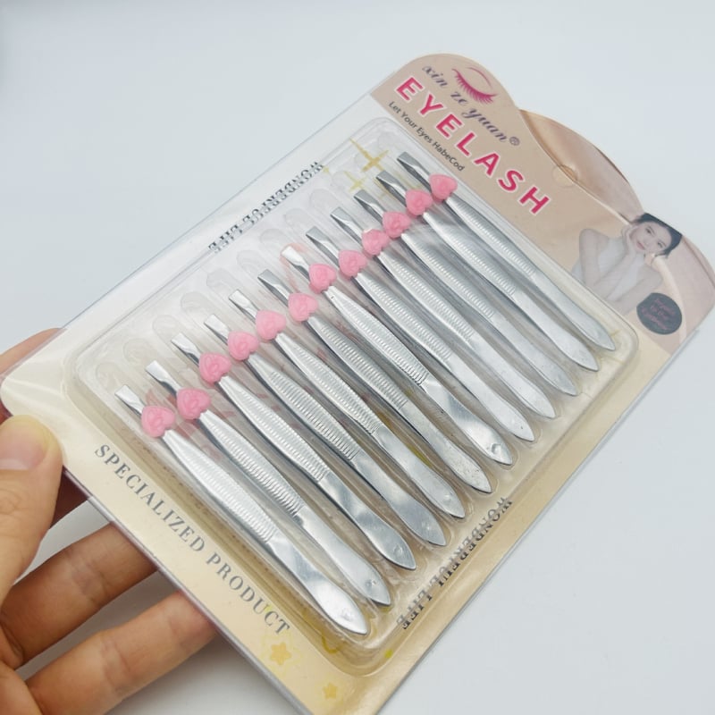 12 darabos rozsdamentes acélból készült szemöldökclip-készlet, sík végű