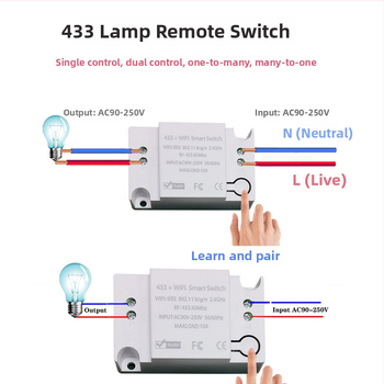 Inteligentný bezdrôtový prepínač s časovačom a duálnym ovládaním, RF433 a mobilnou aplikáciou, 90-265V, 10A