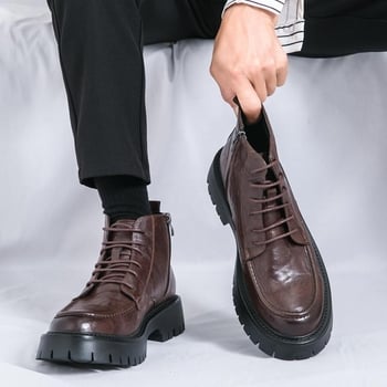 Férfi Martin csizma, mikroszálas bőr felső, kerek orr, gumírozott talp, magas szár