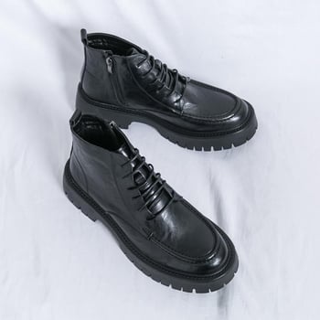 Férfi Martin csizma, mikroszálas bőr felső, kerek orr, gumírozott talp, magas szár