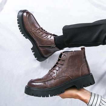 Férfi Martin csizma, mikroszálas bőr felső, kerek orr, gumírozott talp, magas szár