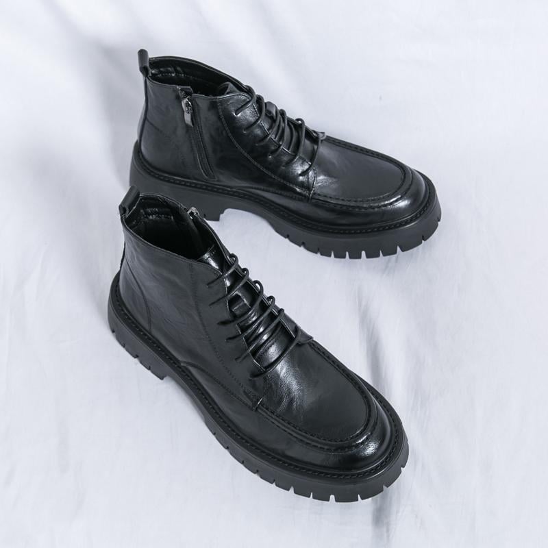 Férfi Martin csizma, mikroszálas bőr felső, kerek orr, gumírozott talp, magas szár