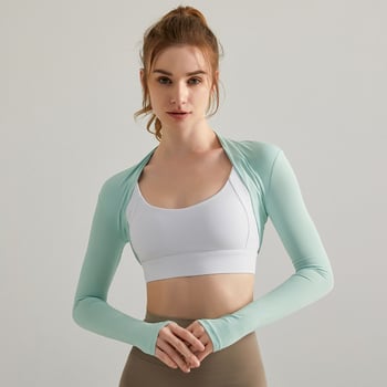 Női rövid shawl-kardigános sporttop jóga és edzéshez – gyorsan száradó poliészter keverék, 90% poliészter