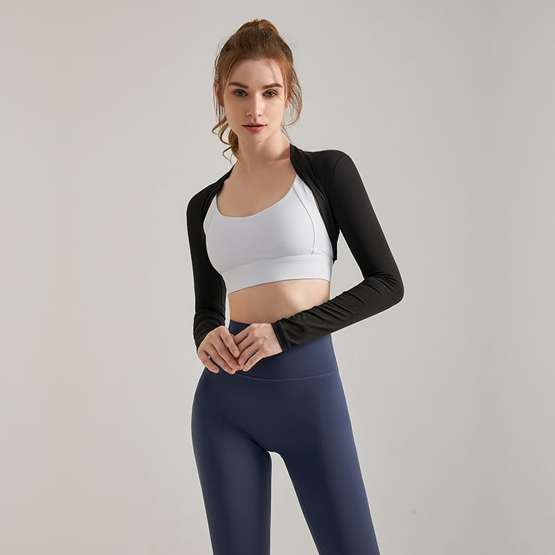 Női rövid shawl-kardigános sporttop jóga és edzéshez – gyorsan száradó poliészter keverék, 90% poliészter