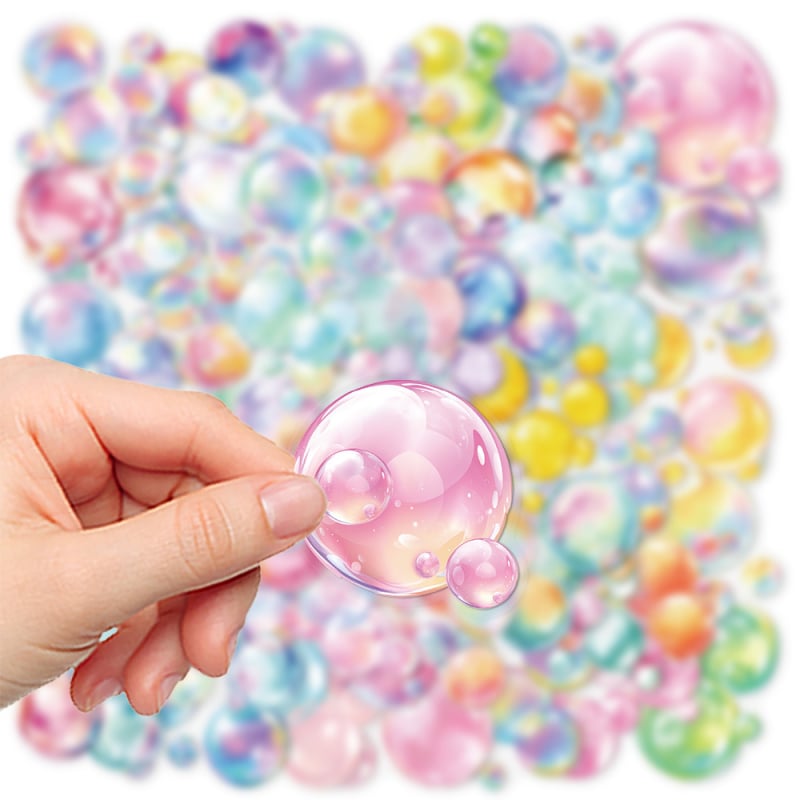 Buborék matricák készlet, 50 db, átlátszó vízálló PET anyag, aranyos stílus, nyomtatott kivitel