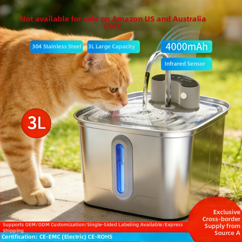 3L Nerezový inteligentný dávkovač vody pre domáce zvieratá, s IR senzorom, automatické pitie pre mačky a psy, odnímateľný