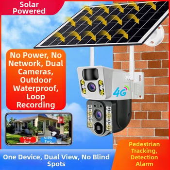 V380 solarna vanjska kamera s niskom potrošnjom energije, 2K/3MP rezolucija, 360° pogled, daljinski pristup putem mobitela, noćni snimak u bojama