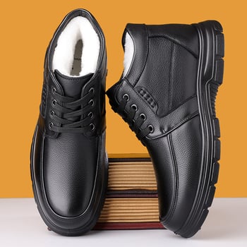 Férfi téli magas szárú csizma, felső rész: marhabőr (első réteg) + szuper rost, gumitalp, meleg gyapjú-kasmír bélés, talpbetét műszőr, alacsony sarkú