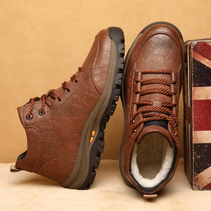 Férfi Martin bőrből készült téli csizma, felső rész két réteg marhabőrből, gumitalp, belső gyapjú-kasmír