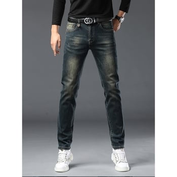 Férfi denimnadrágok, slim-taperes szabásvonal, középmagas derék, gombos záródás, pamut denim, velúr bélés, 2025 téli szezon