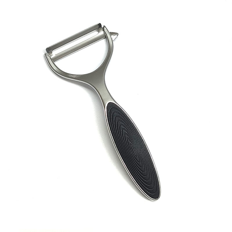 Cinkötvözetes hámozó sík eszköz logóval; anyagok: cinkötvözet, PP, rozsdamentes acél; funkció: Egyéb