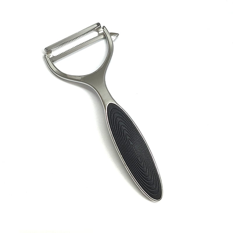 Cinkötvözetes hámozó sík eszköz logóval; anyagok: cinkötvözet, PP, rozsdamentes acél; funkció: Egyéb