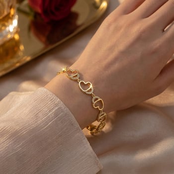 14K aranyozott réz karkötő, szív alakú, nőknek, könnyed luxus stílusú ékszer