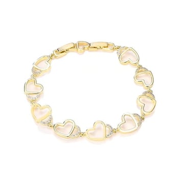 14K aranyozott réz karkötő, szív alakú, nőknek, könnyed luxus stílusú ékszer