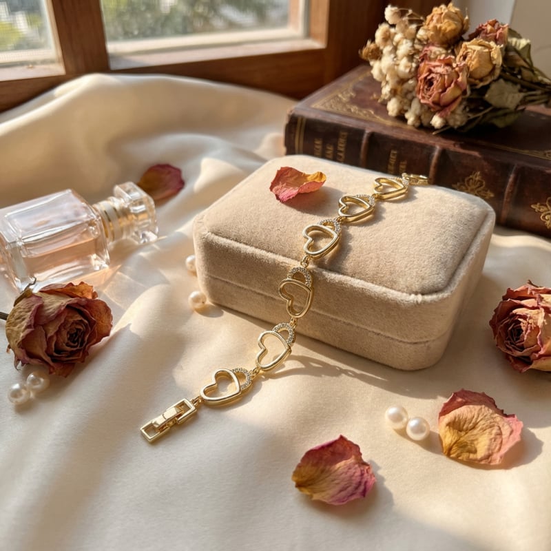 14K aranyozott réz karkötő, szív alakú, nőknek, könnyed luxus stílusú ékszer