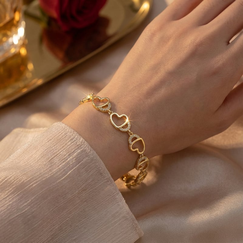 14K aranyozott réz karkötő, szív alakú, nőknek, könnyed luxus stílusú ékszer