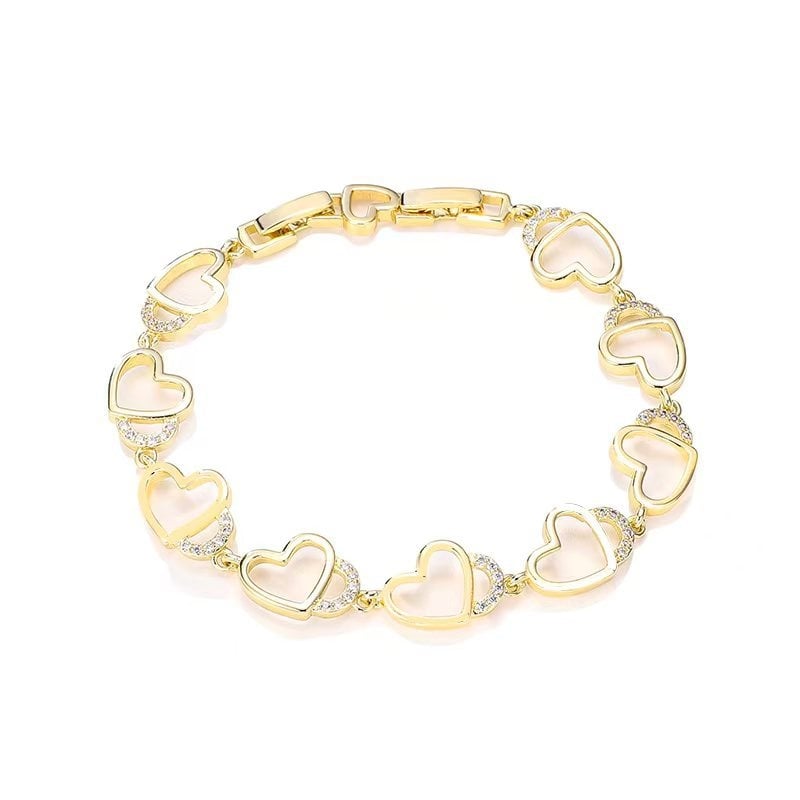 14K aranyozott réz karkötő, szív alakú, nőknek, könnyed luxus stílusú ékszer