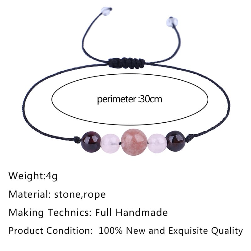 Viaszos fonatú gyöngyös karkötő kristállyal és gránáttal – geometriai kialakítás, női ékszer, eredeti tervezés, gyártási szám 3304