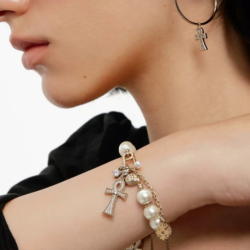 Ankh kereszt karkötő, réz, elektroplattázott bevonat, egyszerű stílus, uniszex kézhez tartozó kiegészítő, 2026 tavasz