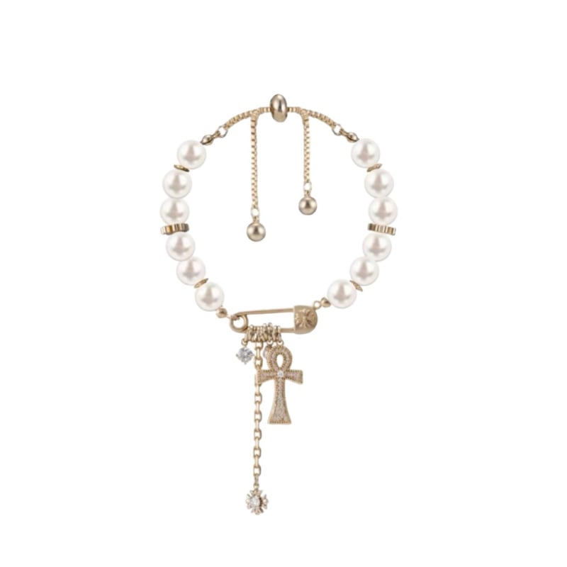 Ankh kereszt karkötő, réz, elektroplattázott bevonat, egyszerű stílus, uniszex kézhez tartozó kiegészítő, 2026 tavasz