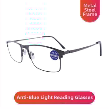 Fém teljes keretű olvasószemüveg, akril lencsékkel, anti-kék fény és fotokróm funkcióval, négyszögletes arcformához, férfiaknak