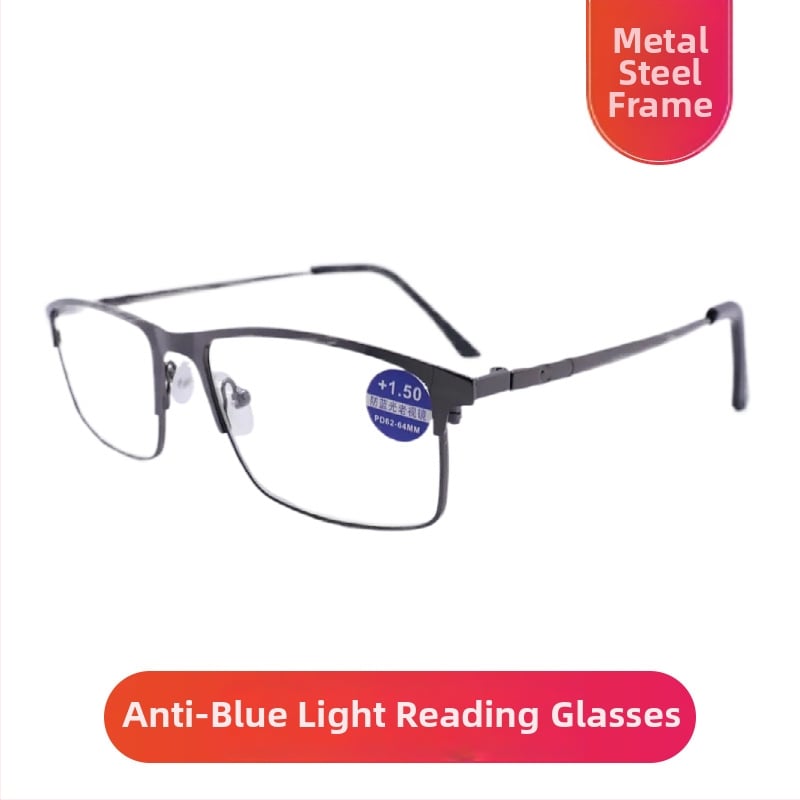 Fém teljes keretű olvasószemüveg, akril lencsékkel, anti-kék fény és fotokróm funkcióval, négyszögletes arcformához, férfiaknak