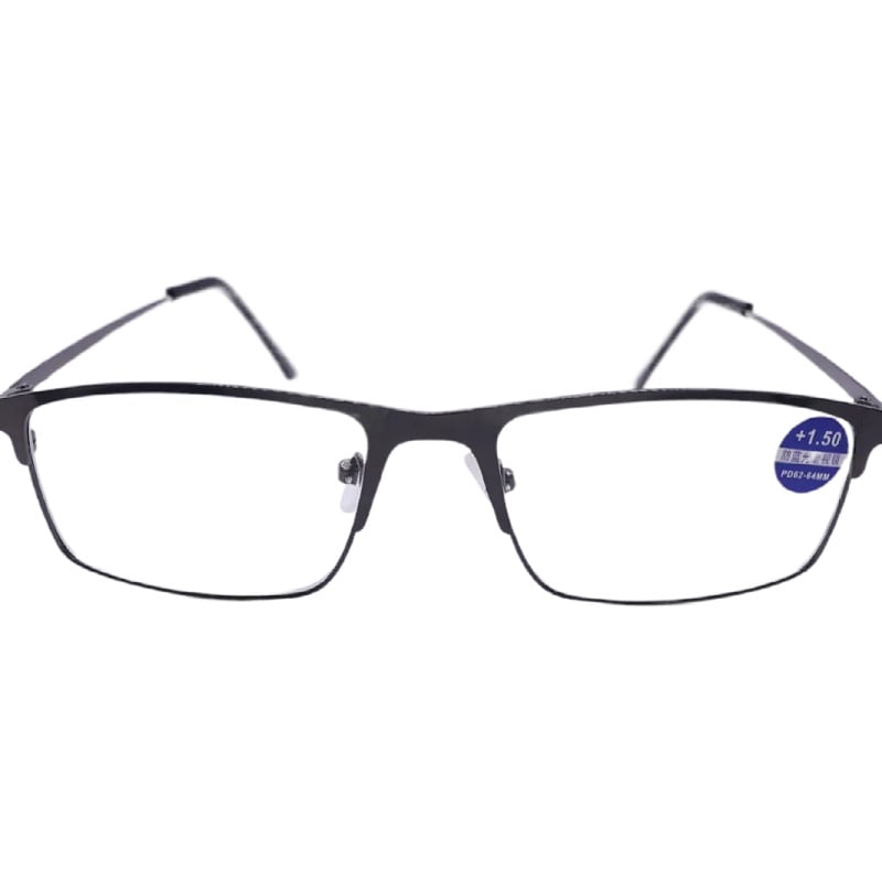Fém teljes keretű olvasószemüveg, akril lencsékkel, anti-kék fény és fotokróm funkcióval, négyszögletes arcformához, férfiaknak
